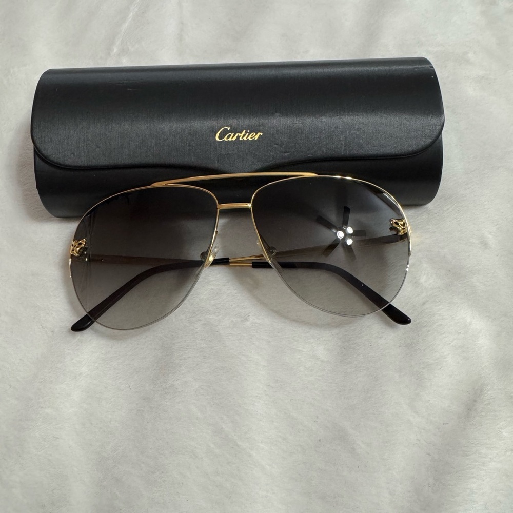 Cartier Gold and Black Aviator Sunglasses